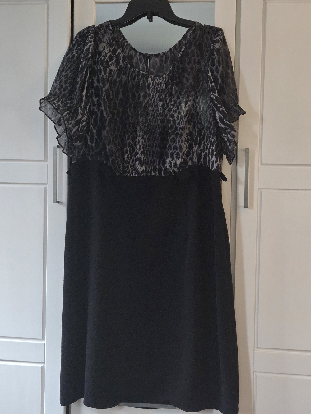 Black Dress with Gray Animal Print Capelet
